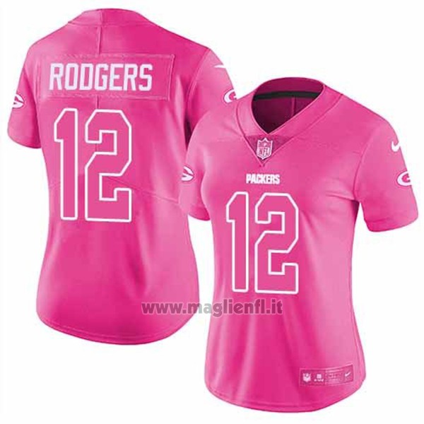 Maglia NFL Limited Donna 12 Rodgers Green Bay Packers Rosa